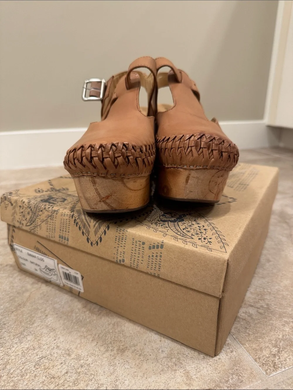 Free People Leather Platform Clog Sandals - Tan